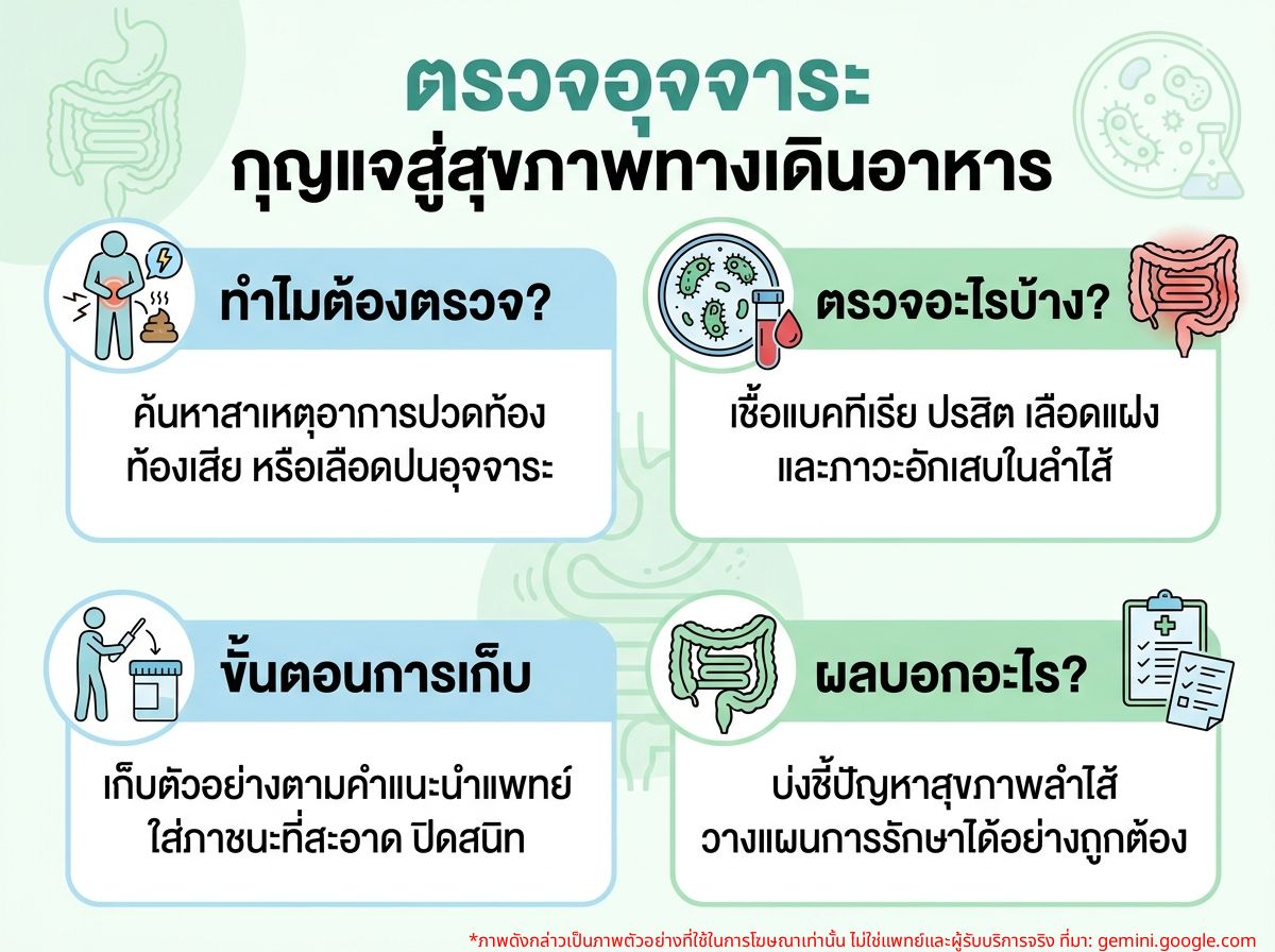 แพทย์กำลังตรวจสอบตัวอย่างอุจจาระ
