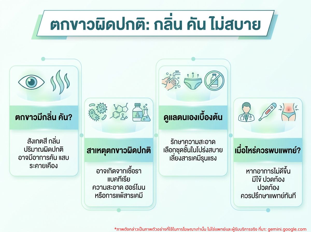 ผู้หญิงรู้สึกไม่สบายจากอาการตกขาวมีกลิ่นและคัน