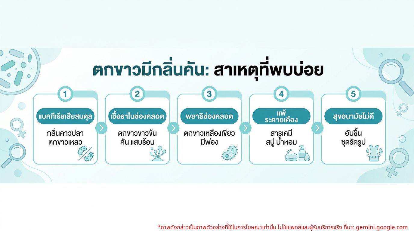 ภาพ Infographic แสดงสาเหตุตกขาวมีกลิ่นและคัน