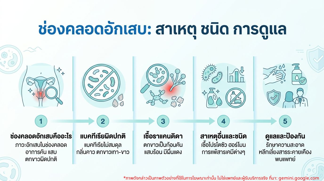อินโฟกราฟิกสาเหตุและชนิดของช่องคลอดอักเสบ