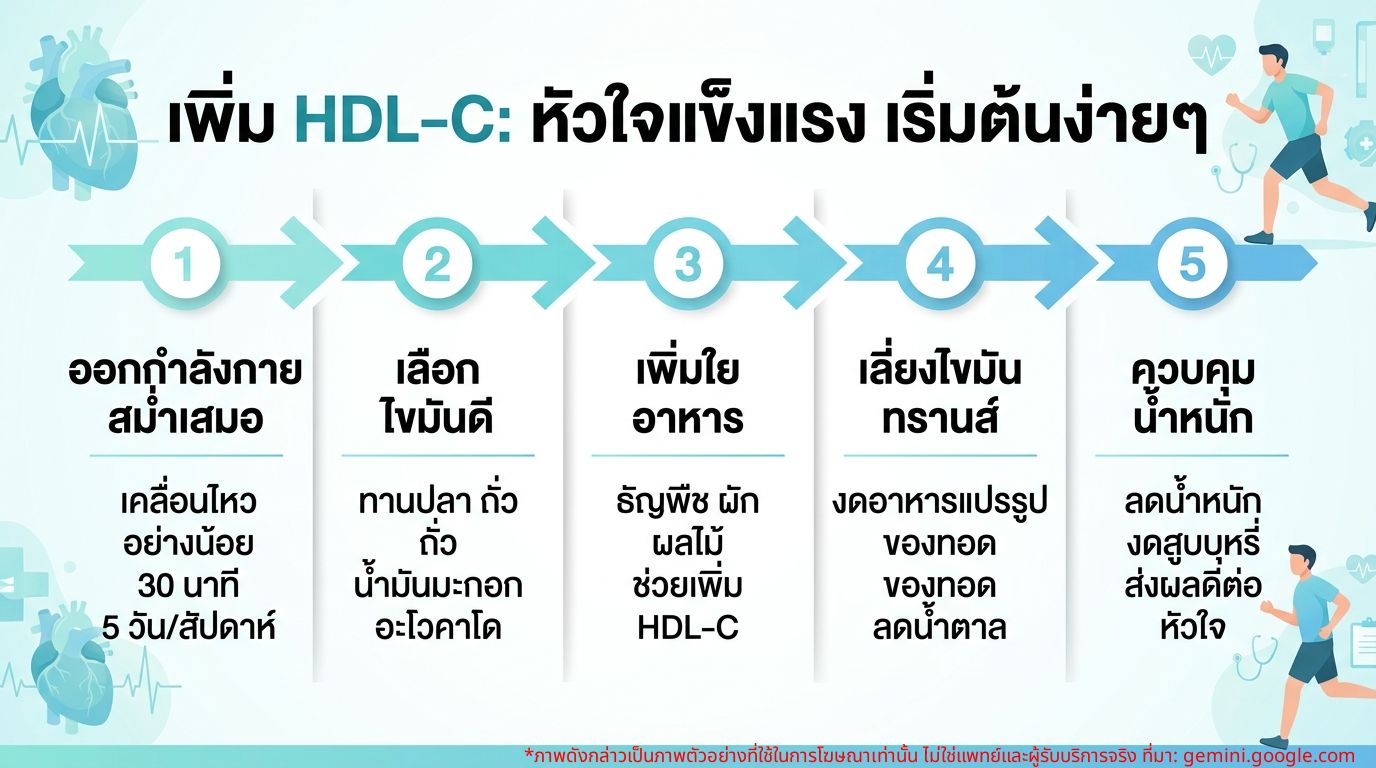 อินโฟกราฟิกวิธีเพิ่ม HDL-C และอาหารที่ดีต่อสุขภาพหัวใจ