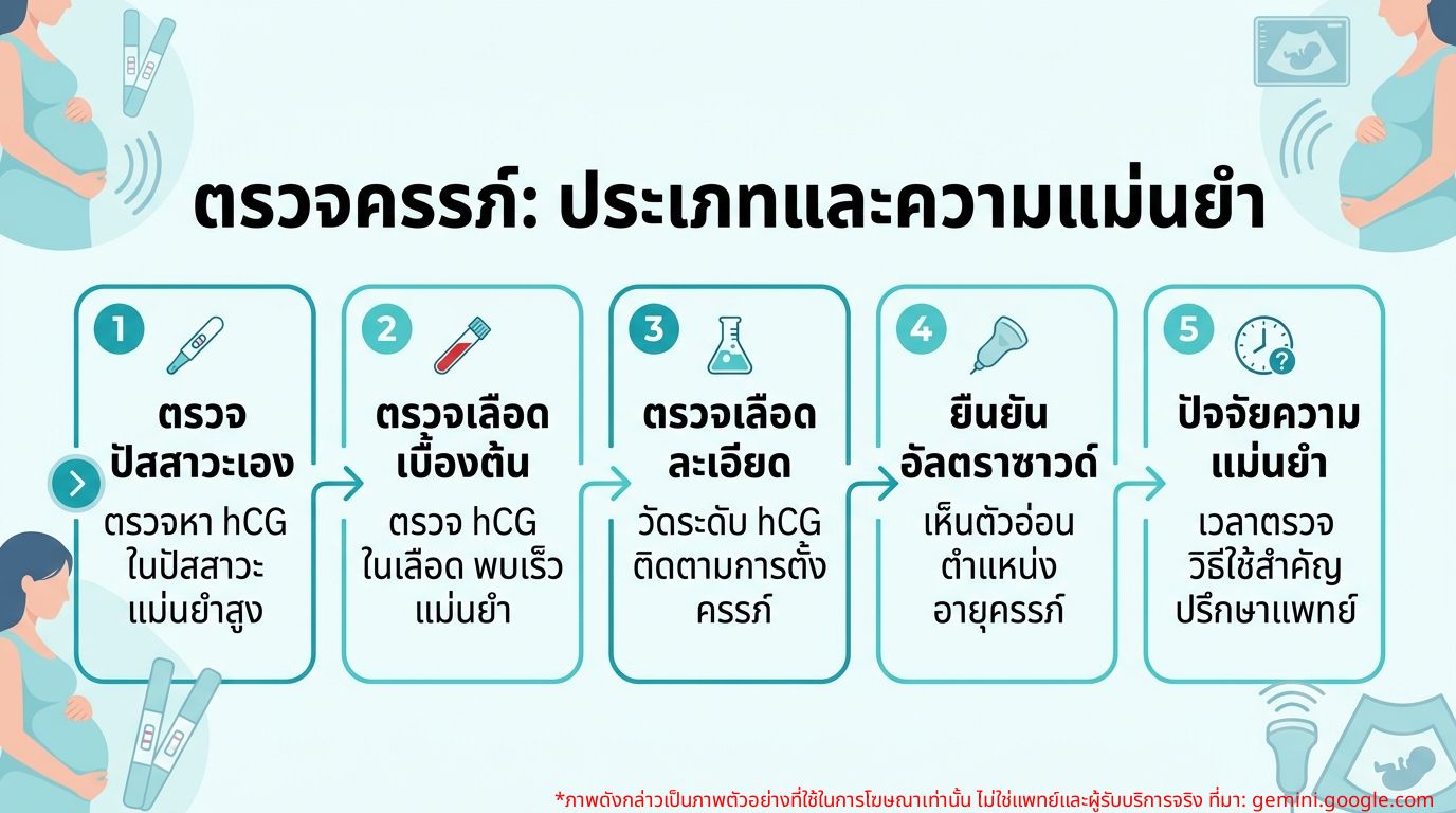 อินโฟกราฟิกสรุปประเภทการตรวจการตั้งครรภ์และความแม่นยำ