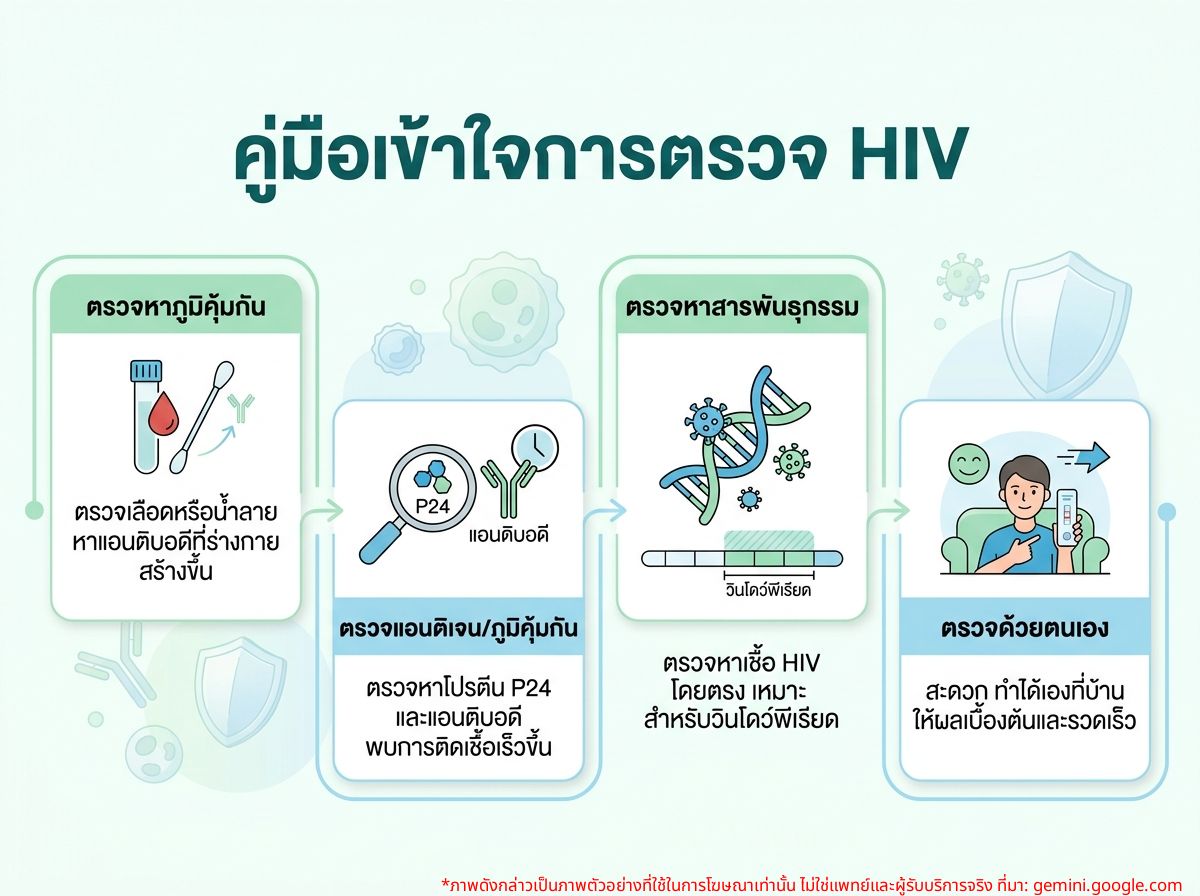ผู้คนกำลังอ่านข้อมูลเกี่ยวกับการตรวจ HIV เพื่อทำความเข้าใจวิธีการตรวจต่างๆ