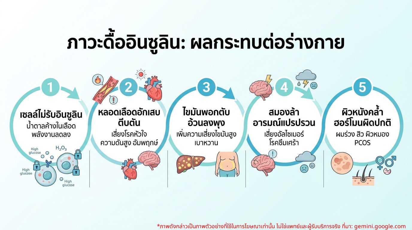 Infographic แสดงผลกระทบของภาวะดื้ออินซูลินต่อร่างกาย