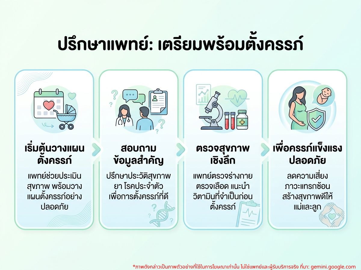 ผู้หญิงกำลังปรึกษาแพทย์เรื่องการตั้งครรภ์