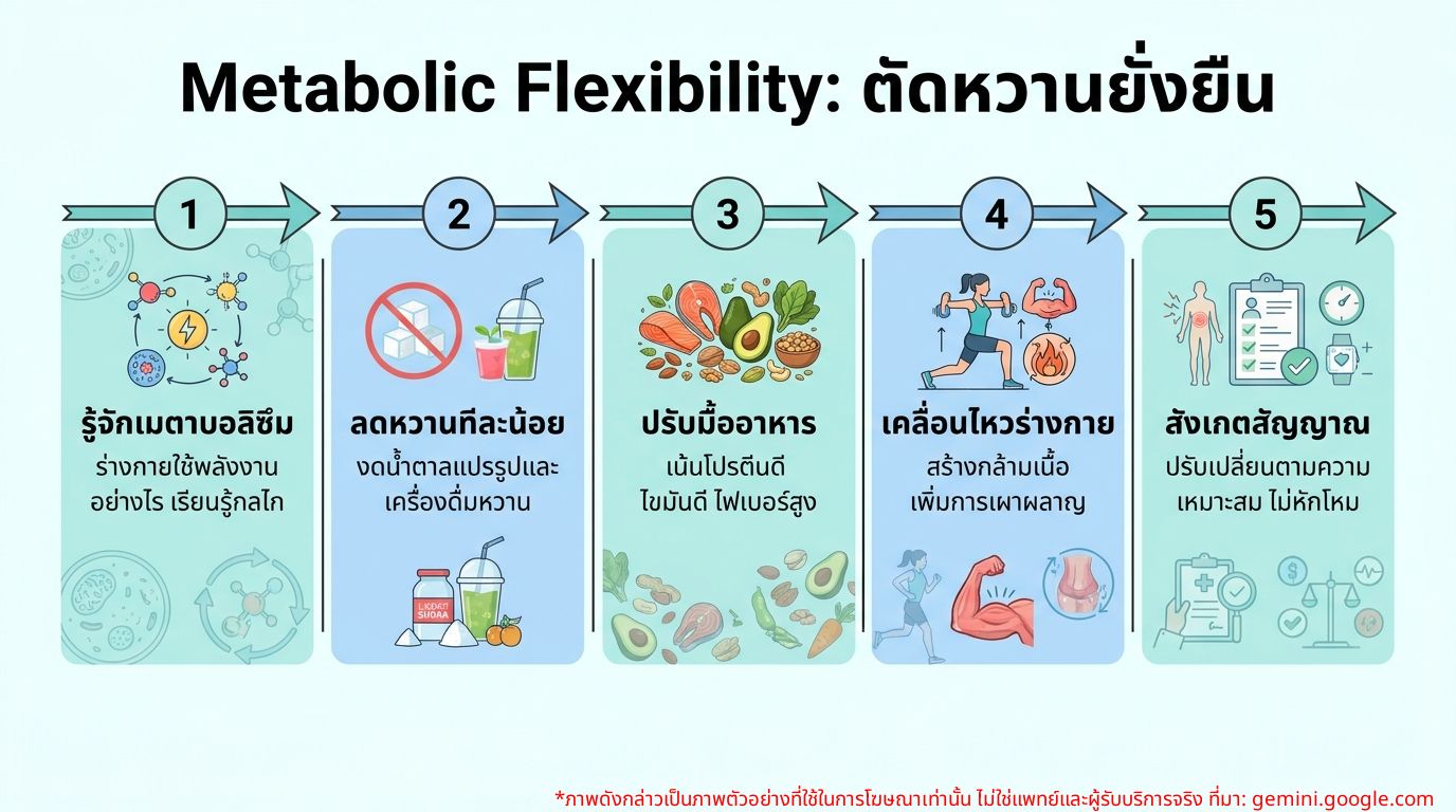 Infographic: เส้นทางสู่ Metabolic Flexibility และการตัดหวานอย่างยั่งยืน