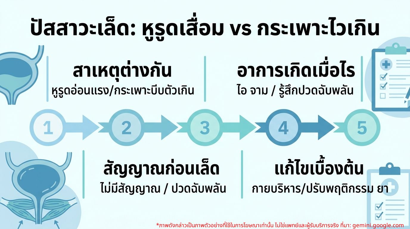 Infographic เปรียบเทียบอาการปัสสาวะเล็ดจากหูรูดเสื่อมและกระเพาะปัสสาวะไวเกิน