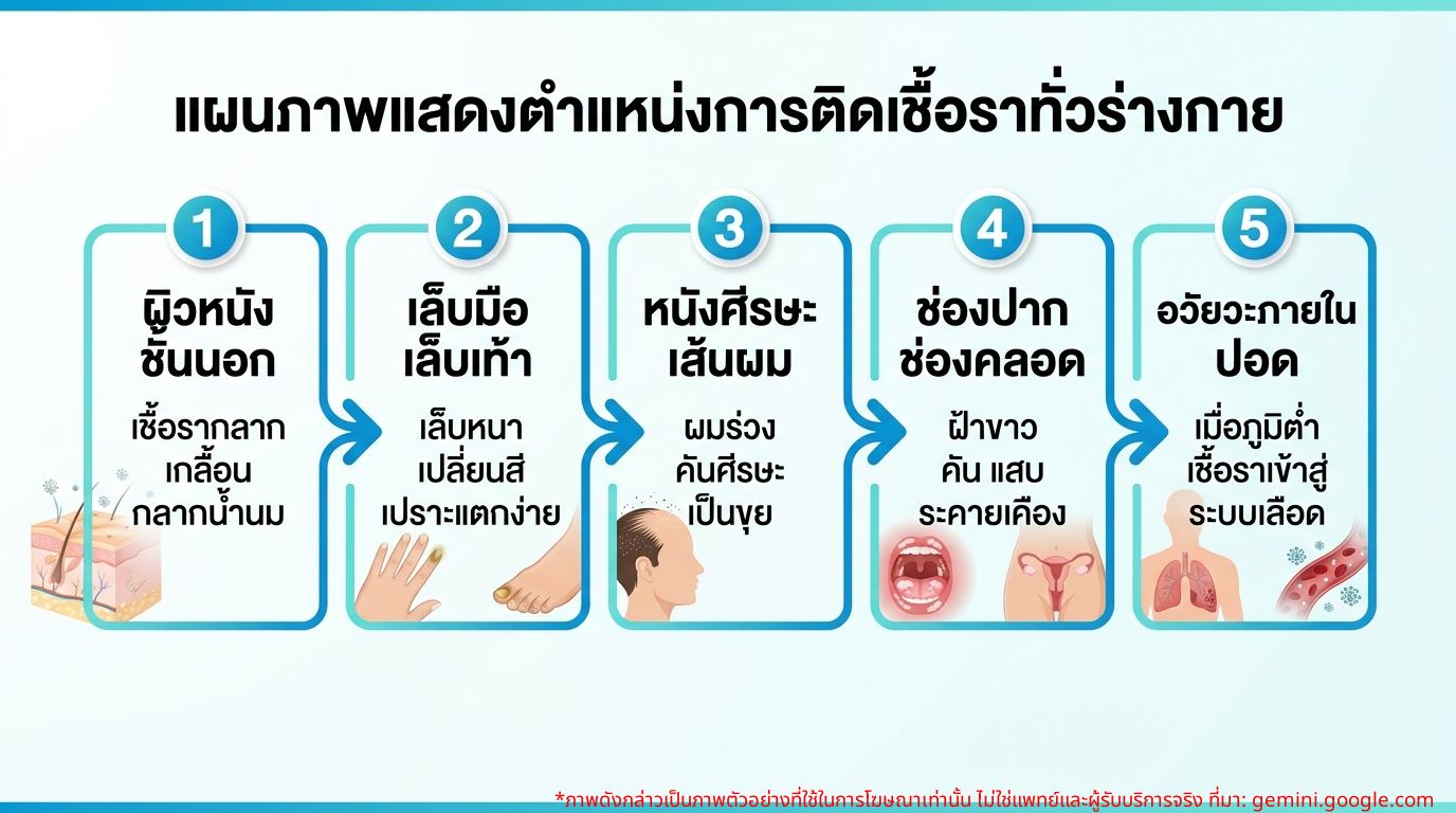 แผนภาพแสดงตำแหน่งการติดเชื้อราทั่วร่างกาย