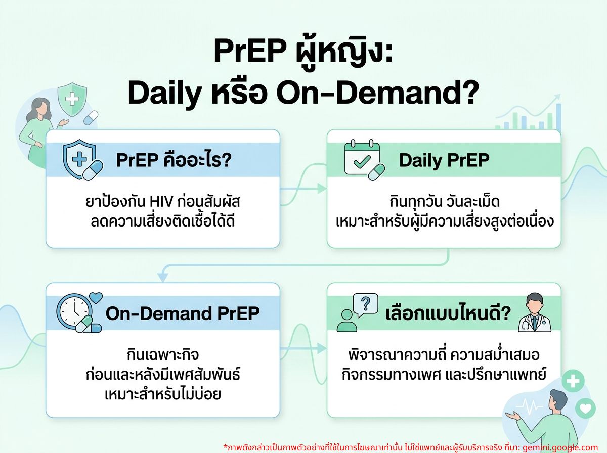 ผู้หญิงกำลังคิดถึงการเลือกกิน PrEP ระหว่าง Daily และ On-Demand