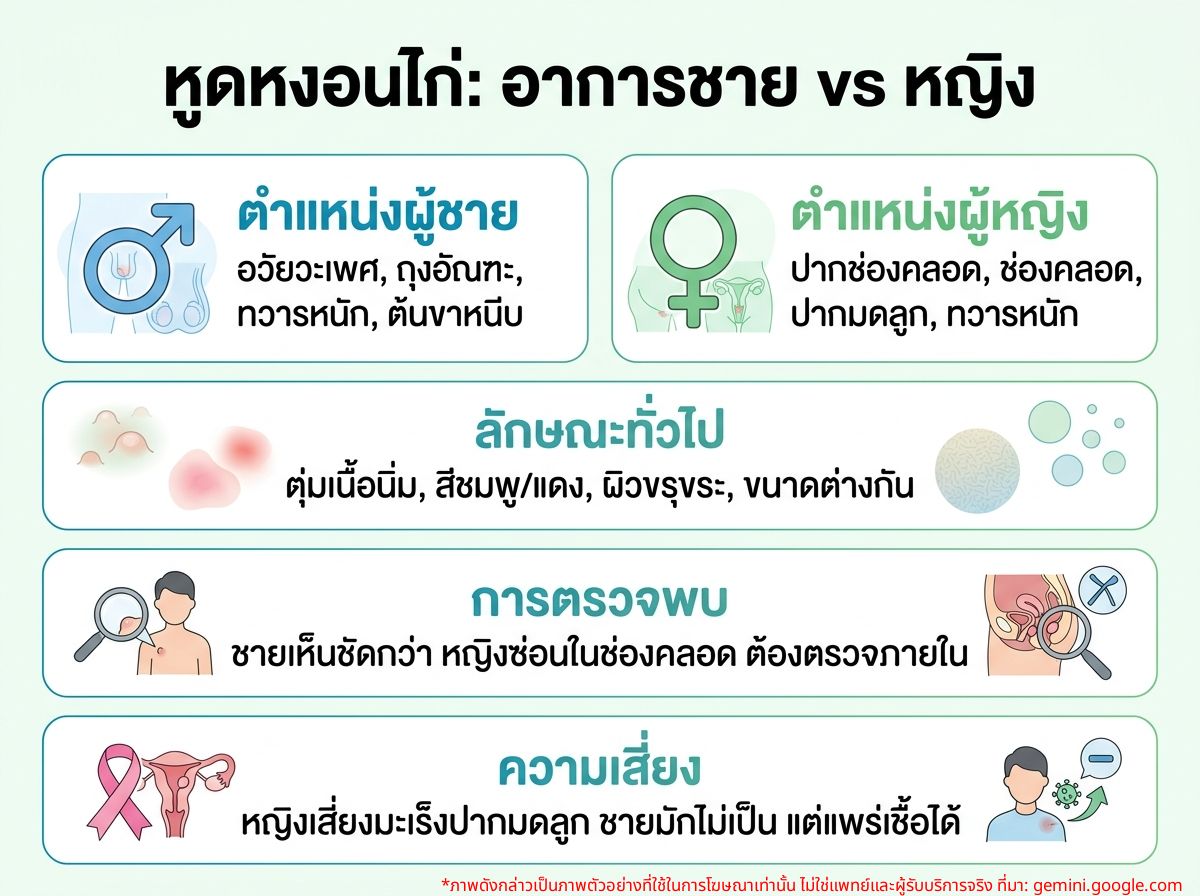 เปรียบเทียบอาการหูดหงอนไก่ในผู้ชายและผู้หญิง