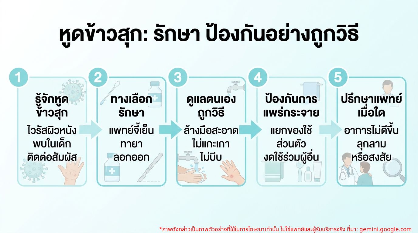 อินโฟกราฟิกเกี่ยวกับวิธีการรักษาและป้องกันหูดข้าวสุก