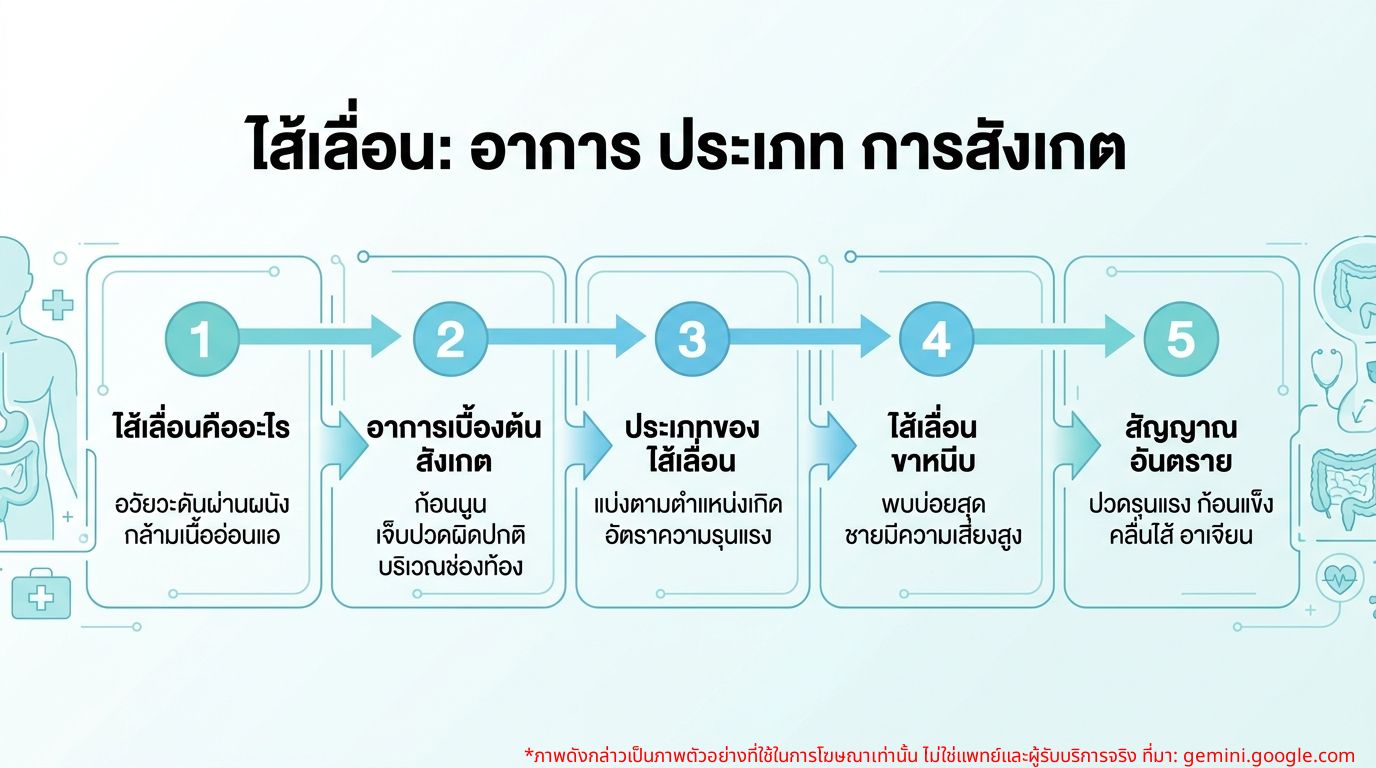 อินโฟกราฟิกอาการและประเภทของไส้เลื่อน