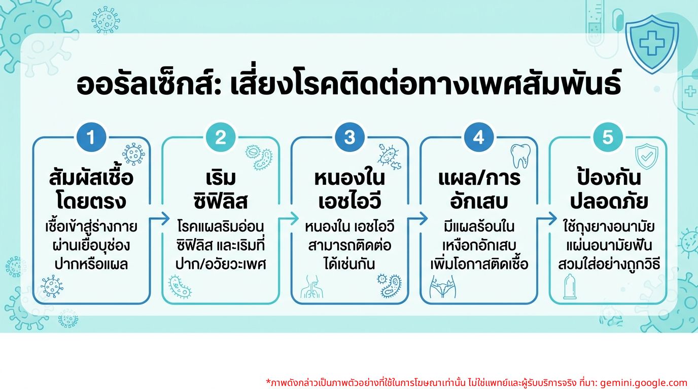อินโฟกราฟิกแสดงความเสี่ยงของโรคติดต่อทางเพศสัมพันธ์จากการทำออรัลเซ็กส์