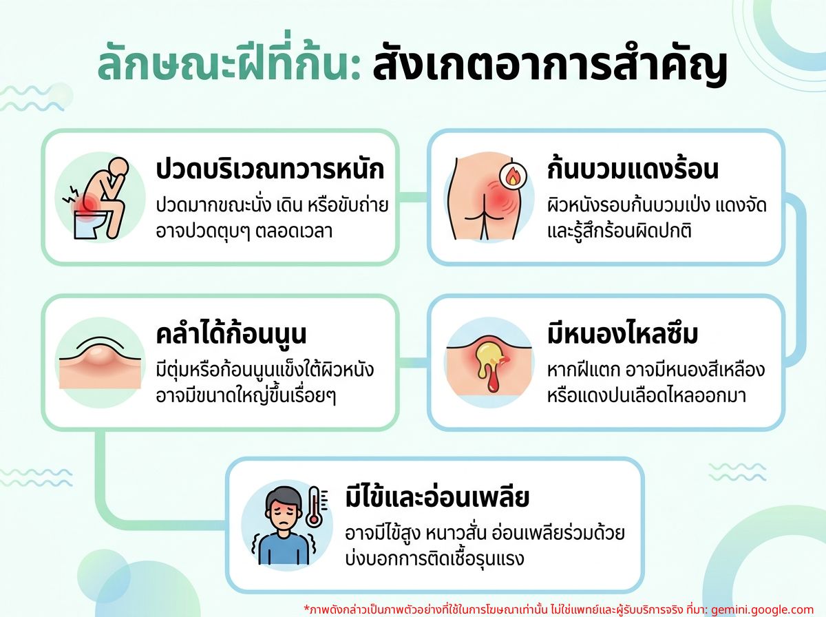 รูปภาพแสดงลักษณะของฝีที่ก้น