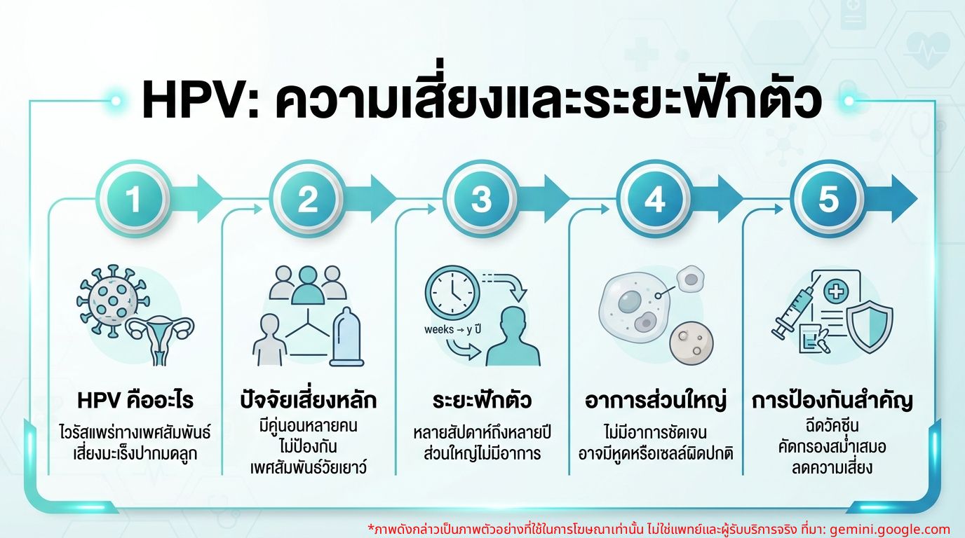 อินโฟกราฟิกความเสี่ยงและระยะฟักตัวของ HPV