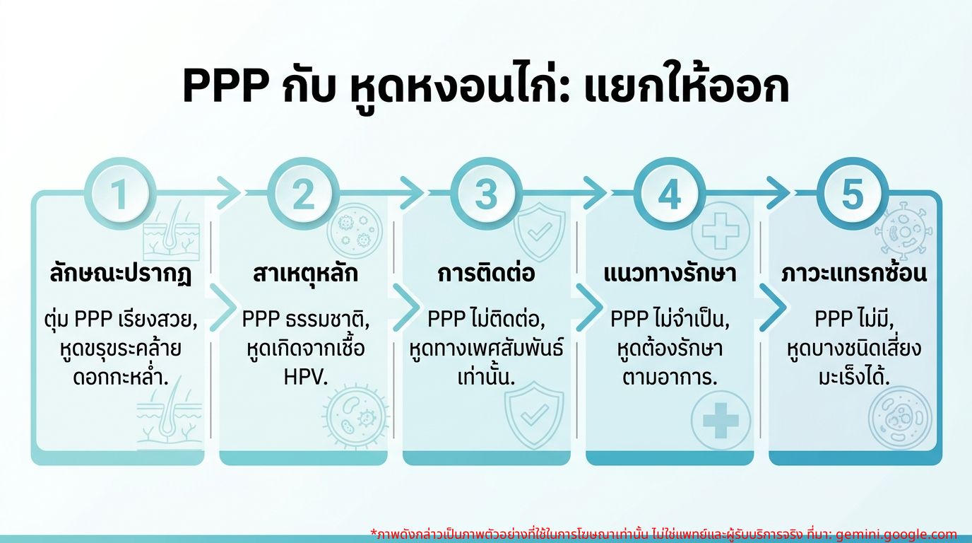 อินโฟกราฟิกเปรียบเทียบความแตกต่างระหว่าง PPP และหูดหงอนไก่