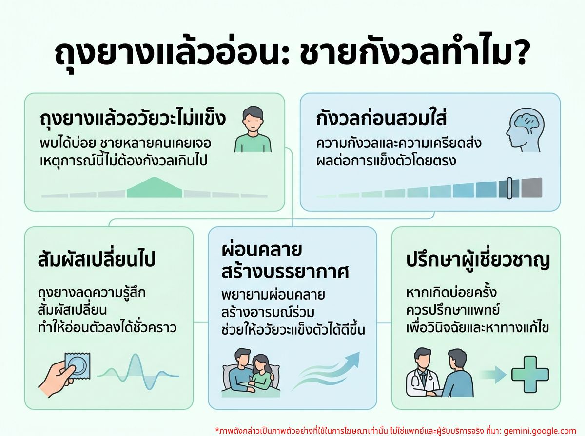 ผู้ชายกำลังใส่ถุงยางอนามัยด้วยความกังวล