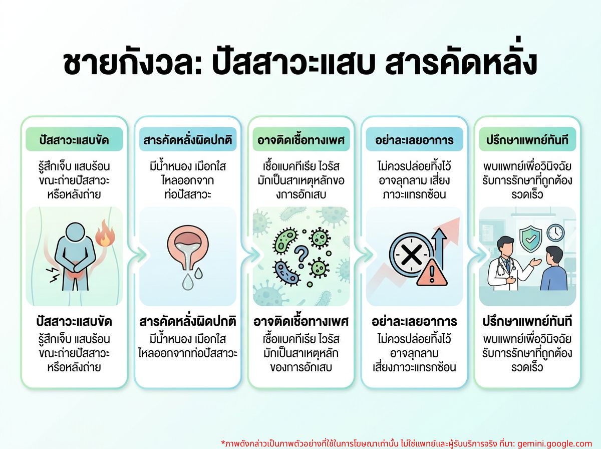 ผู้ชายกำลังกังวลเรื่องการฉี่แสบขัดและมีสารคัดหลั่งไหล
