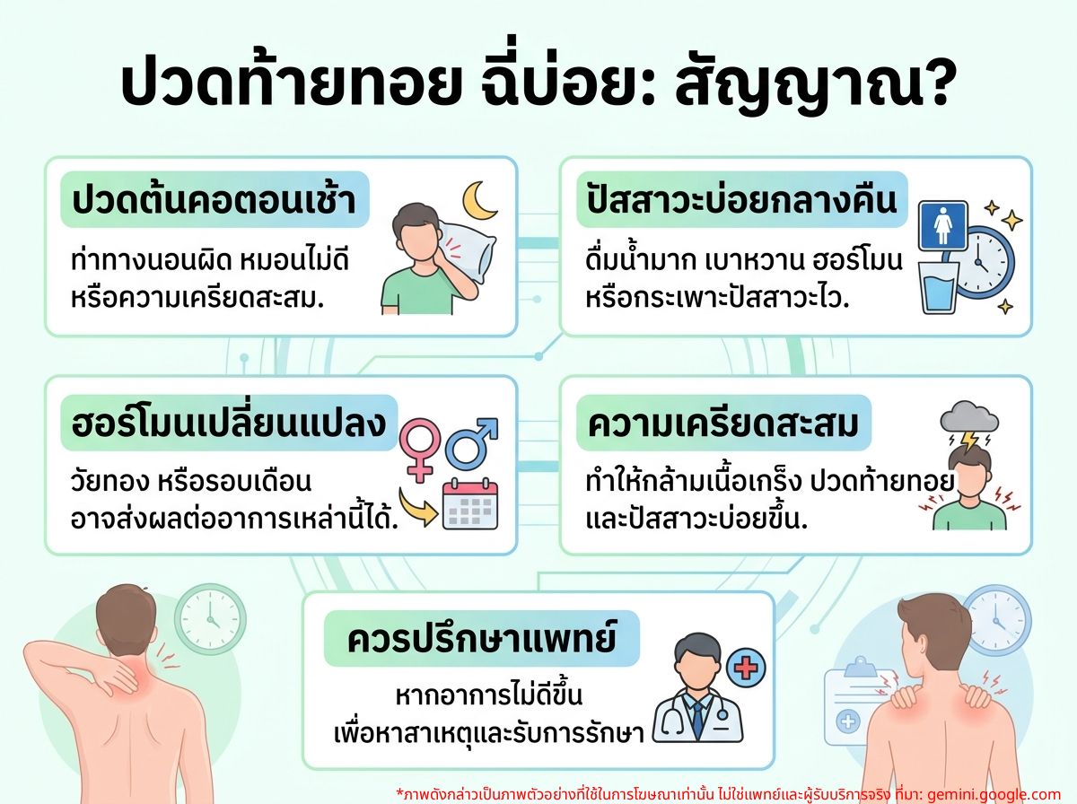ผู้หญิงปวดตื้อท้ายทอยตอนเช้าพร้อมฉี่บ่อยกลางคืน