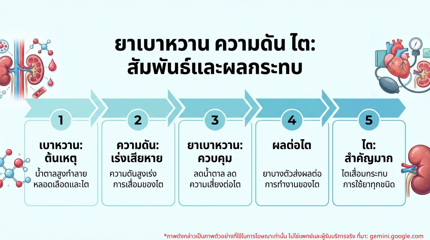 แผนภาพแสดงความสัมพันธ์ระหว่างยาเบาหวาน ความดัน และการทำงานของไต