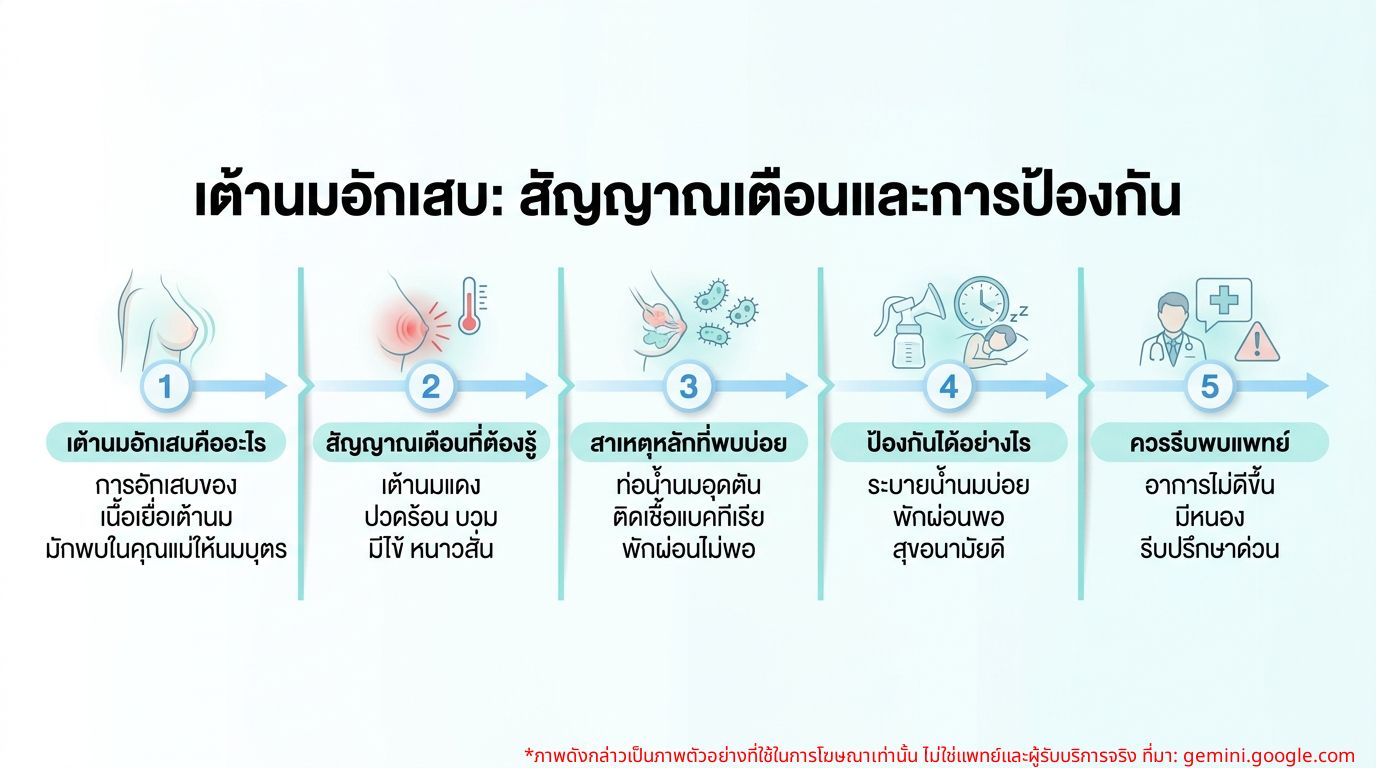 ภาพ infographic สัญญาณเตือนเต้านมอักเสบและการป้องกัน