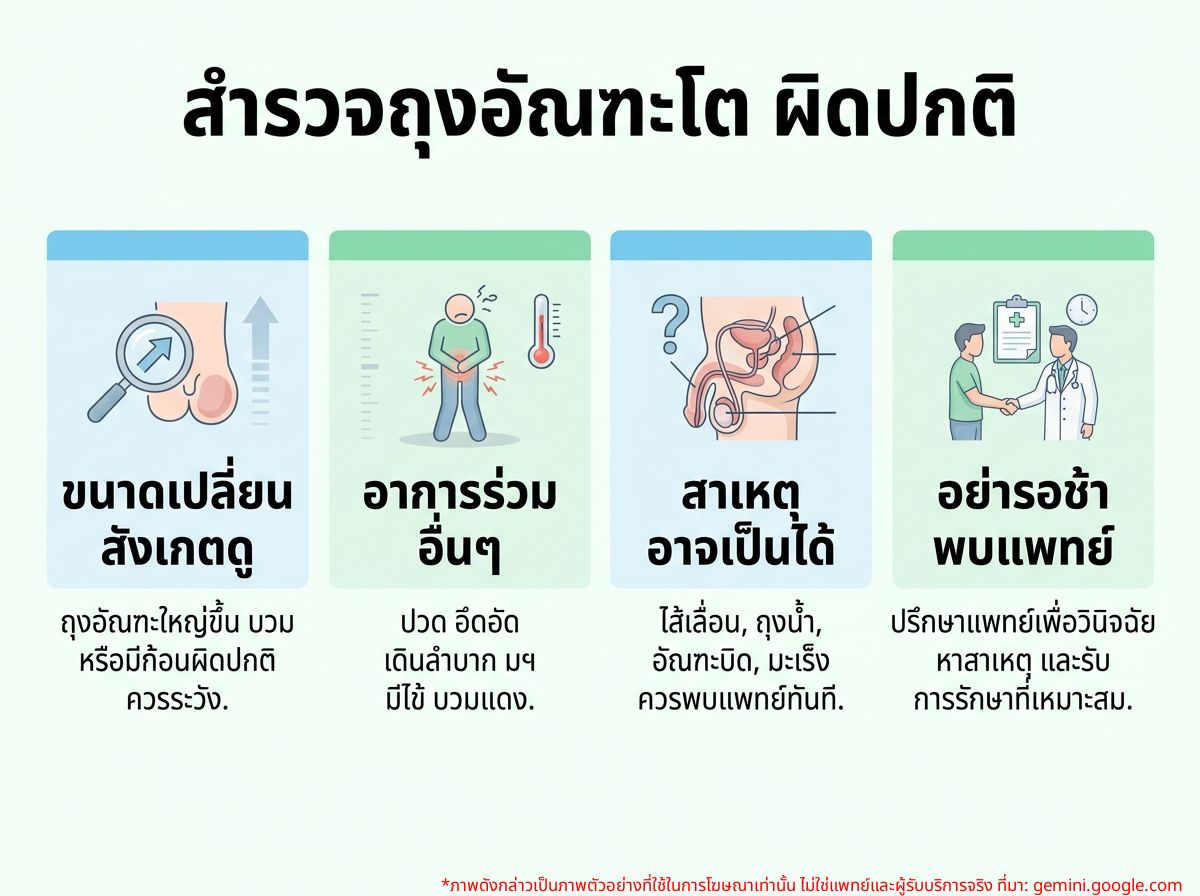 ผู้ชายกำลังสำรวจถุงอัณฑะที่ใหญ่ผิดปกติ