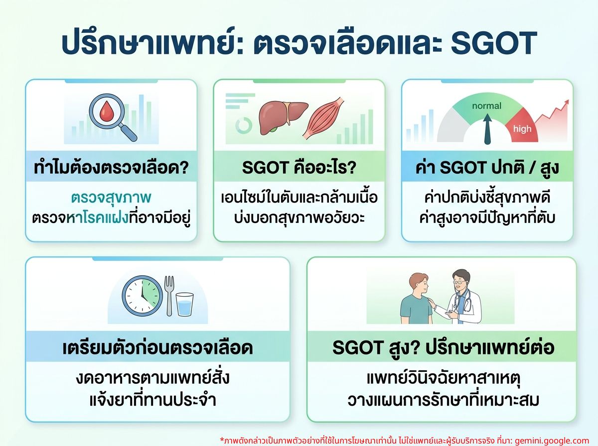 ผู้ป่วยกำลังปรึกษาแพทย์เกี่ยวกับการตรวจเลือดและค่า SGOT