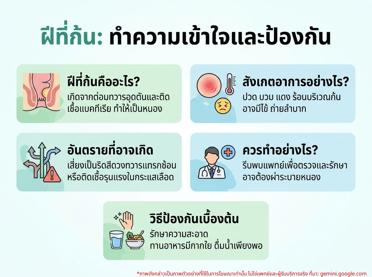 ภาพประกอบฝีที่บริเวณก้นและการติดเชื้อ