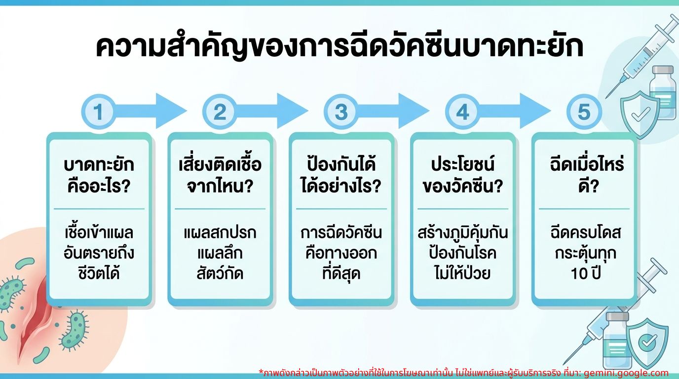 อินโฟกราฟิกแสดงข้อมูลความสำคัญของการฉีดวัคซีนบาดทะยัก