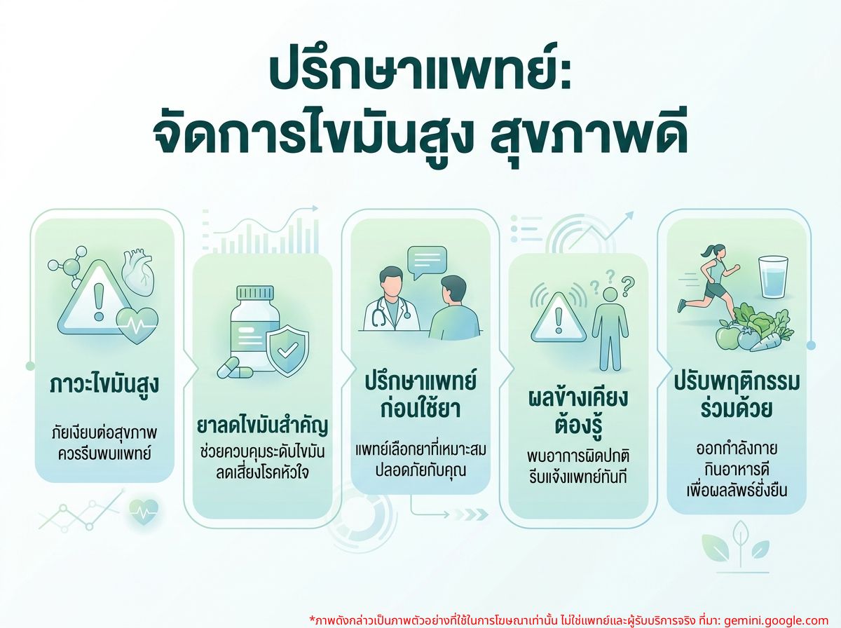 ผู้ป่วยกำลังปรึกษาแพทย์เกี่ยวกับยาลดไขมันและภาวะไขมันในเลือดสูง