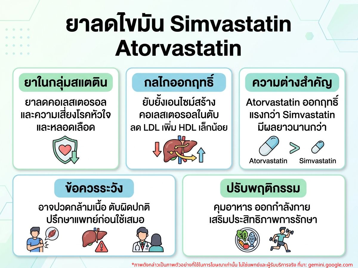 ภาพประกอบยา Simvastatin และ Atorvastatin เพื่อลดไขมันในเลือด