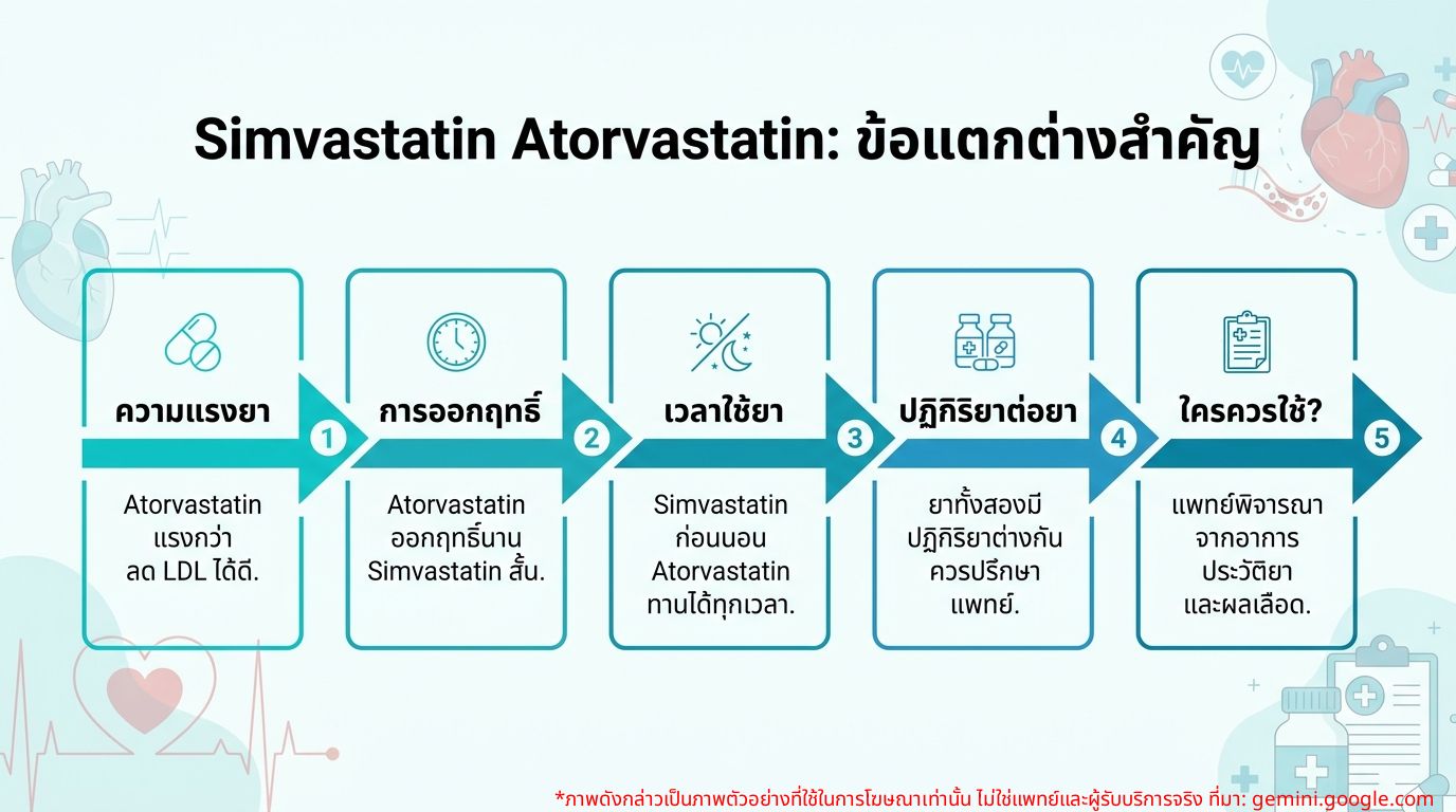 อินโฟกราฟิกเปรียบเทียบยา Simvastatin และ Atorvastatin