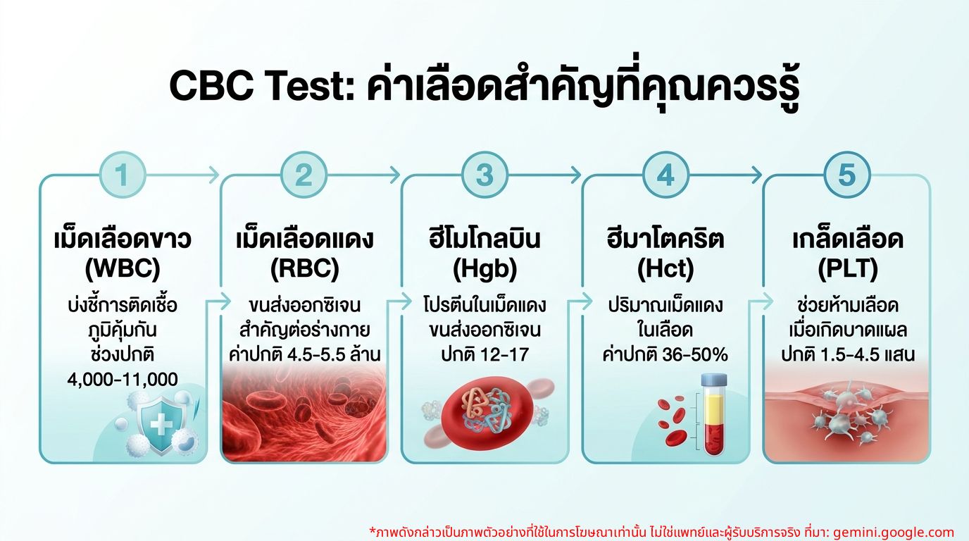 Infographic อธิบายค่า CBC Test แต่ละตัวและช่วงค่าปกติ