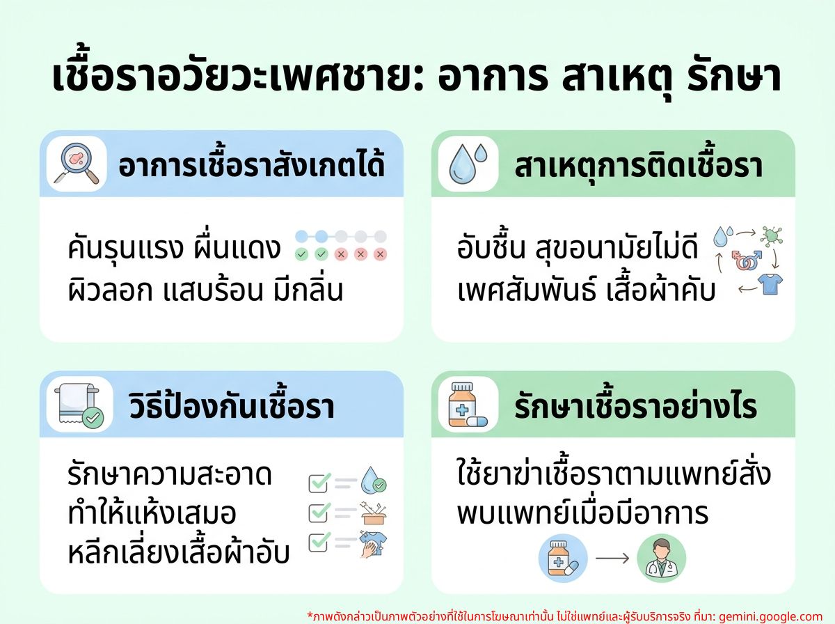 ภาพประกอบอาการคันและผื่นแดงจากการติดเชื้อราที่อวัยวะเพศชาย
