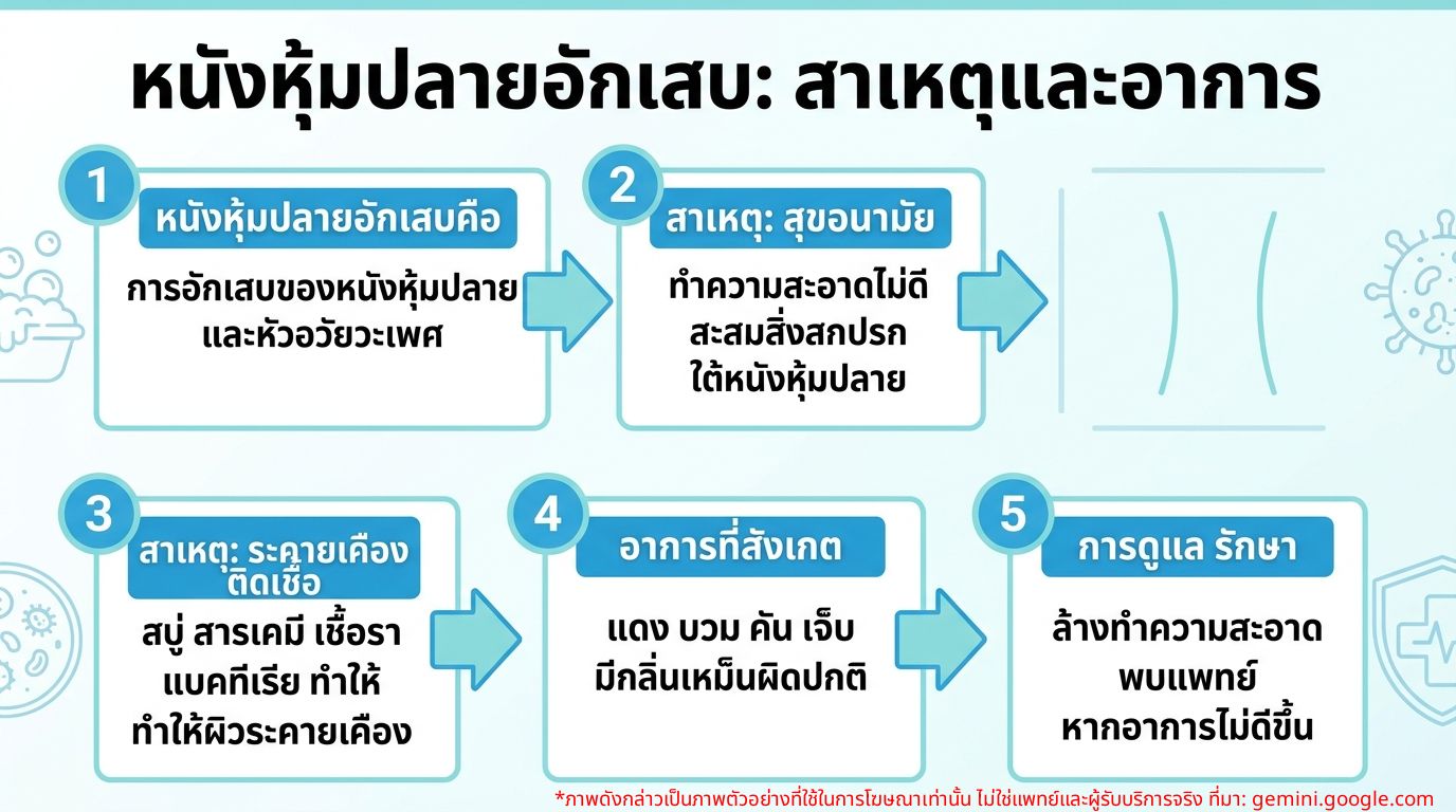 อินโฟกราฟิกแสดงสาเหตุและอาการของหนังหุ้มปลายอักเสบ