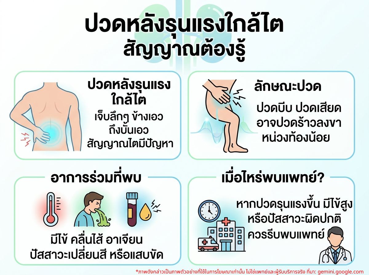 ภาพประกอบผู้ป่วยมีอาการปวดหลังบริเวณไตอย่างรุนแรง