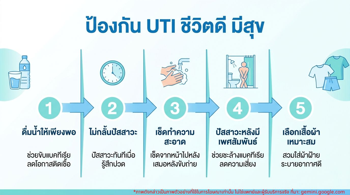 ภาพอินโฟกราฟิกแสดงวิธีการป้องกันโรคติดเชื้อทางเดินปัสสาวะ