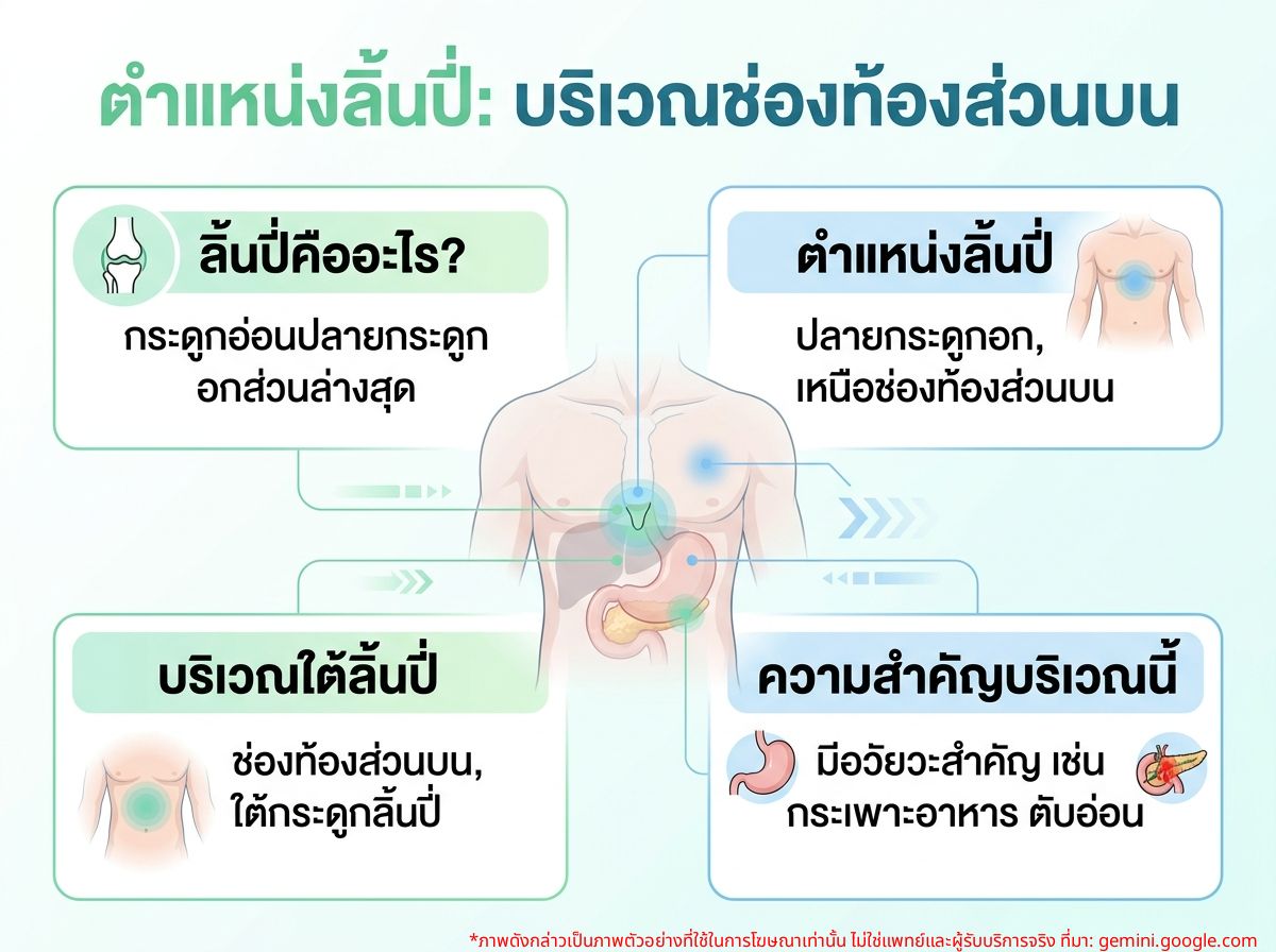 ภาพแสดงตำแหน่งลิ้นปี่และบริเวณท้องใต้ลิ้นปี่