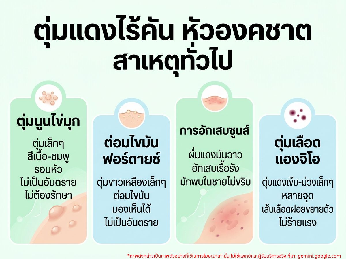 ตุ่มแดงไม่คันที่หัวองคชาต สาเหตุทั่วไป