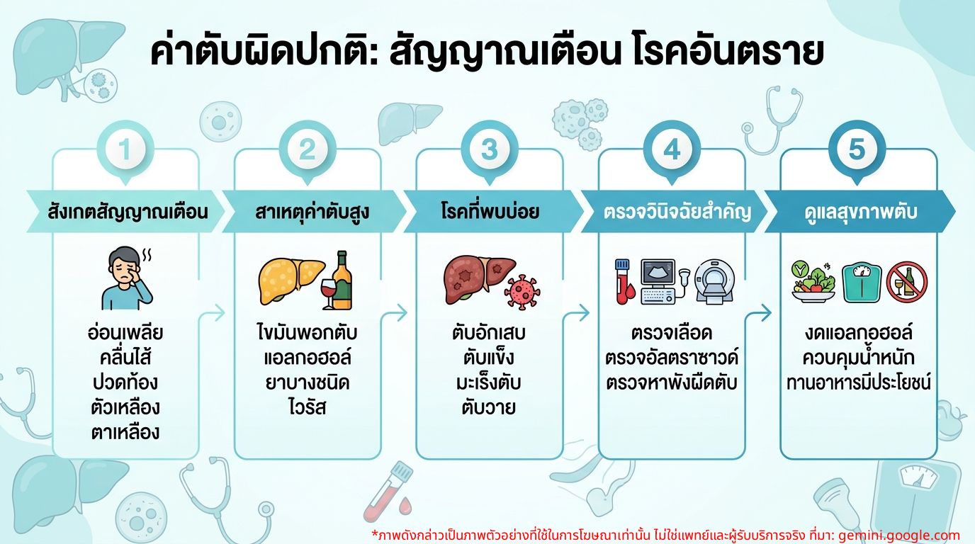 อินโฟกราฟิก สัญญาณเตือนและโรคที่เกี่ยวข้องกับค่าตับผิดปกติ