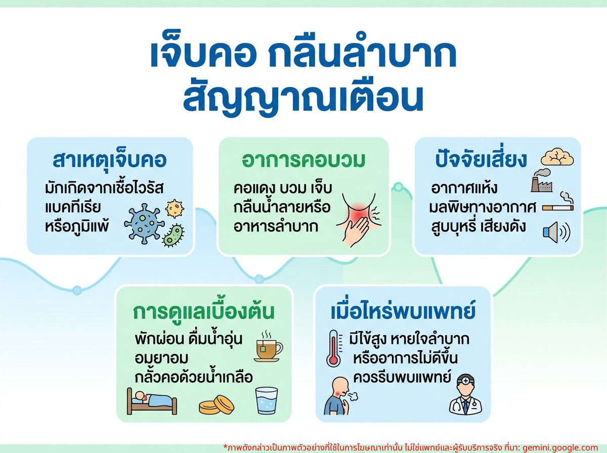 ผู้หญิงเอามือกุมคอเพราะเจ็บคอและกลืนน้ำลายลำบาก