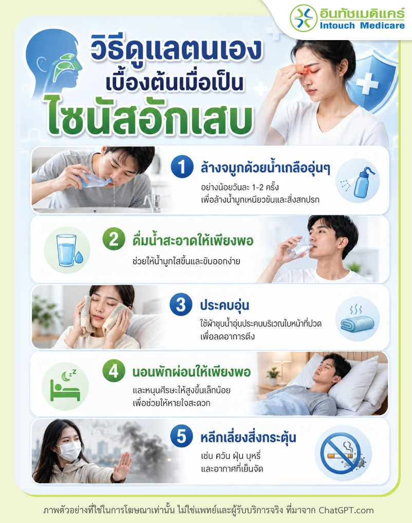 วิธีดูแลตนเองเบื้องต้นเมื่อเป็นไซนัสอักเสบ