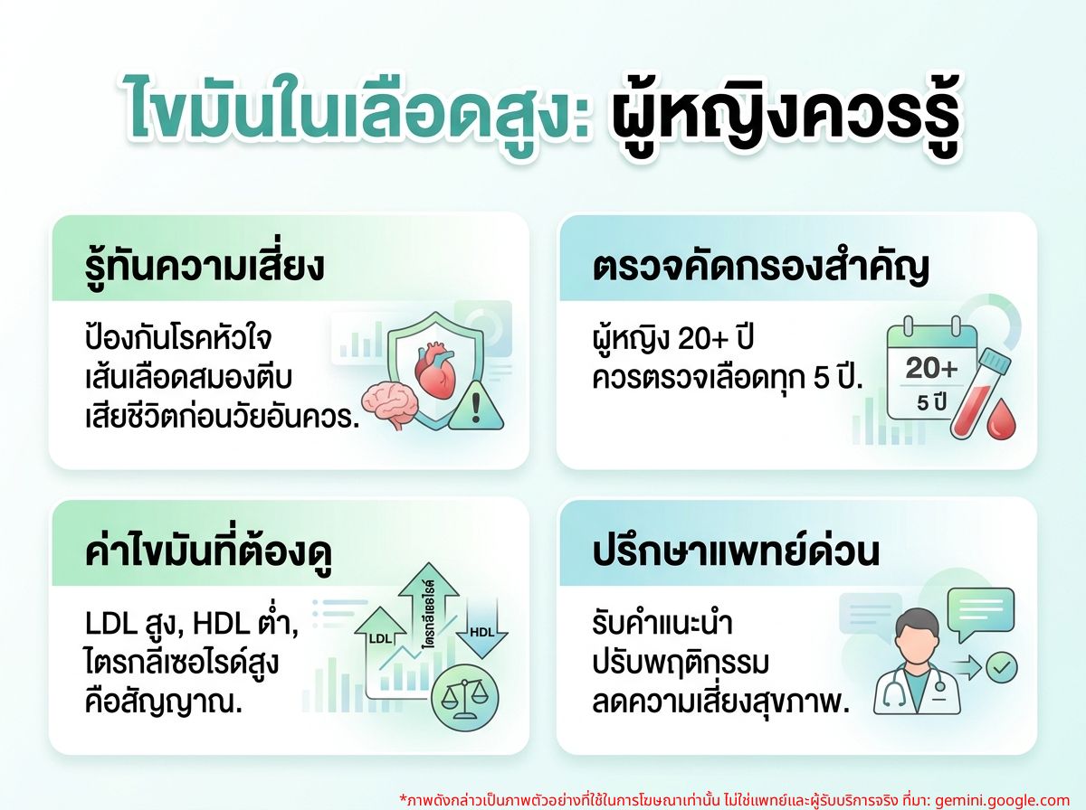 ผู้หญิงกำลังตรวจสุขภาพและปรึกษาแพทย์เรื่องไขมันในเลือดสูง