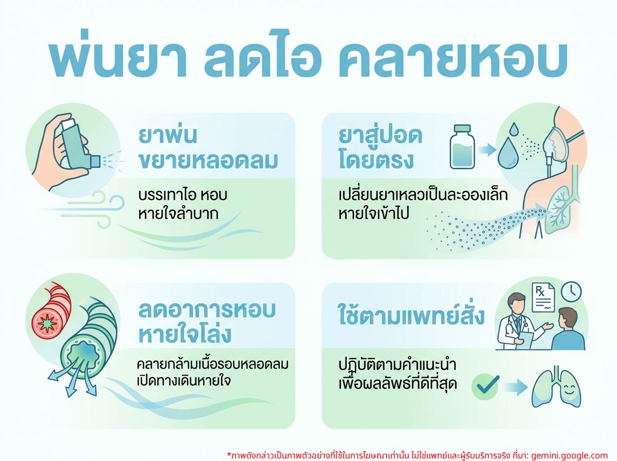ผู้ป่วยกำลังใช้เครื่องพ่นยาขยายหลอดลมเพื่อบรรเทาอาการไอ หอบ
