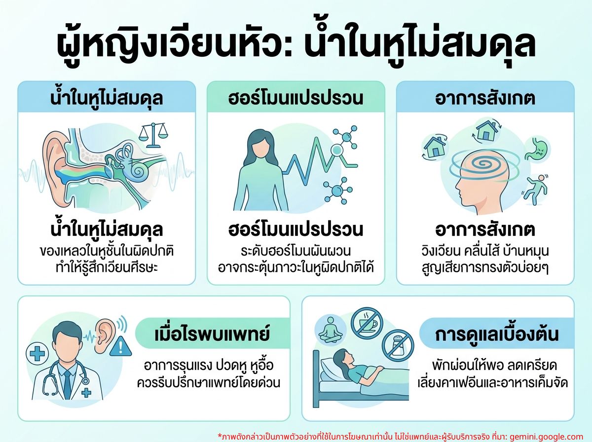 ผู้หญิงรู้สึกเวียนหัวจากการเป็นน้ำในหูไม่เท่ากัน