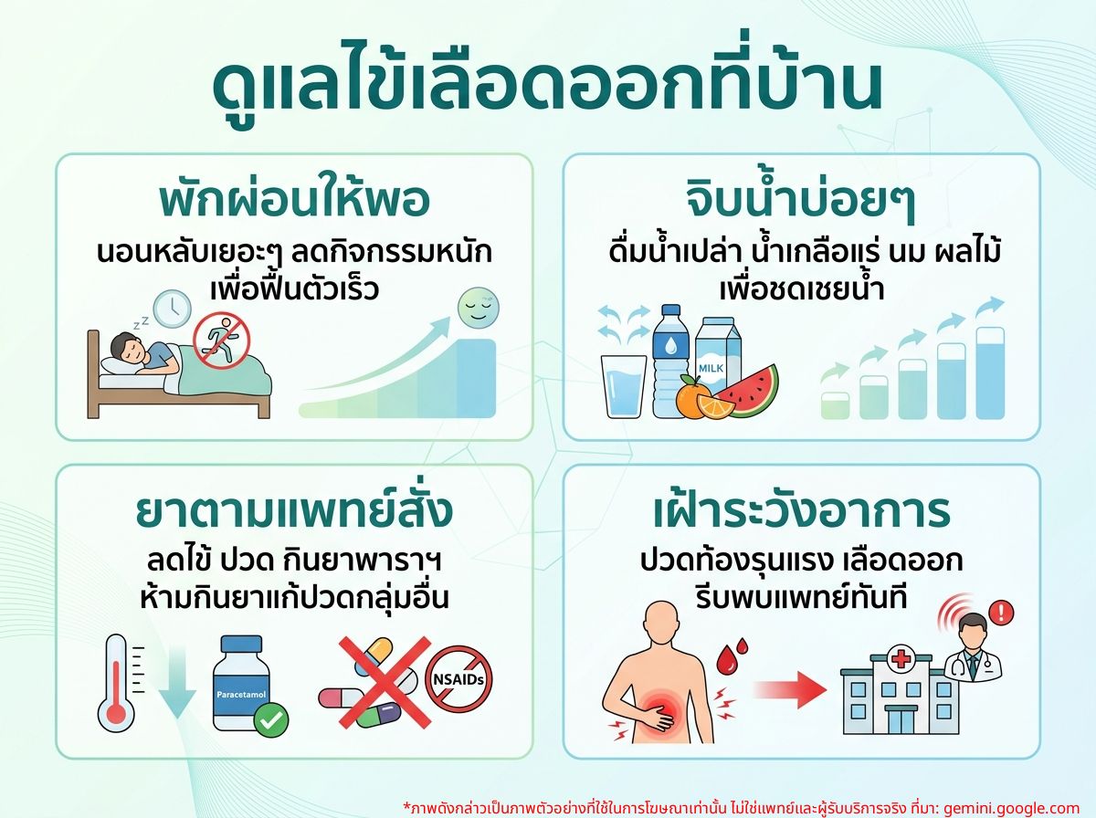 ผู้ป่วยไข้เลือดออกกำลังพักผ่อนที่บ้าน