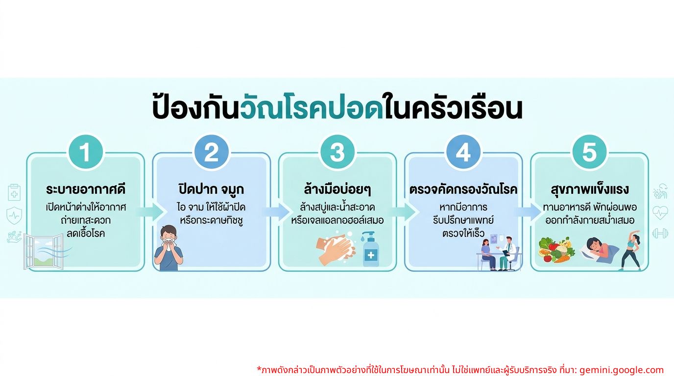 อินโฟกราฟิกแนะนำวิธีการป้องกันวัณโรคปอดในครัวเรือน