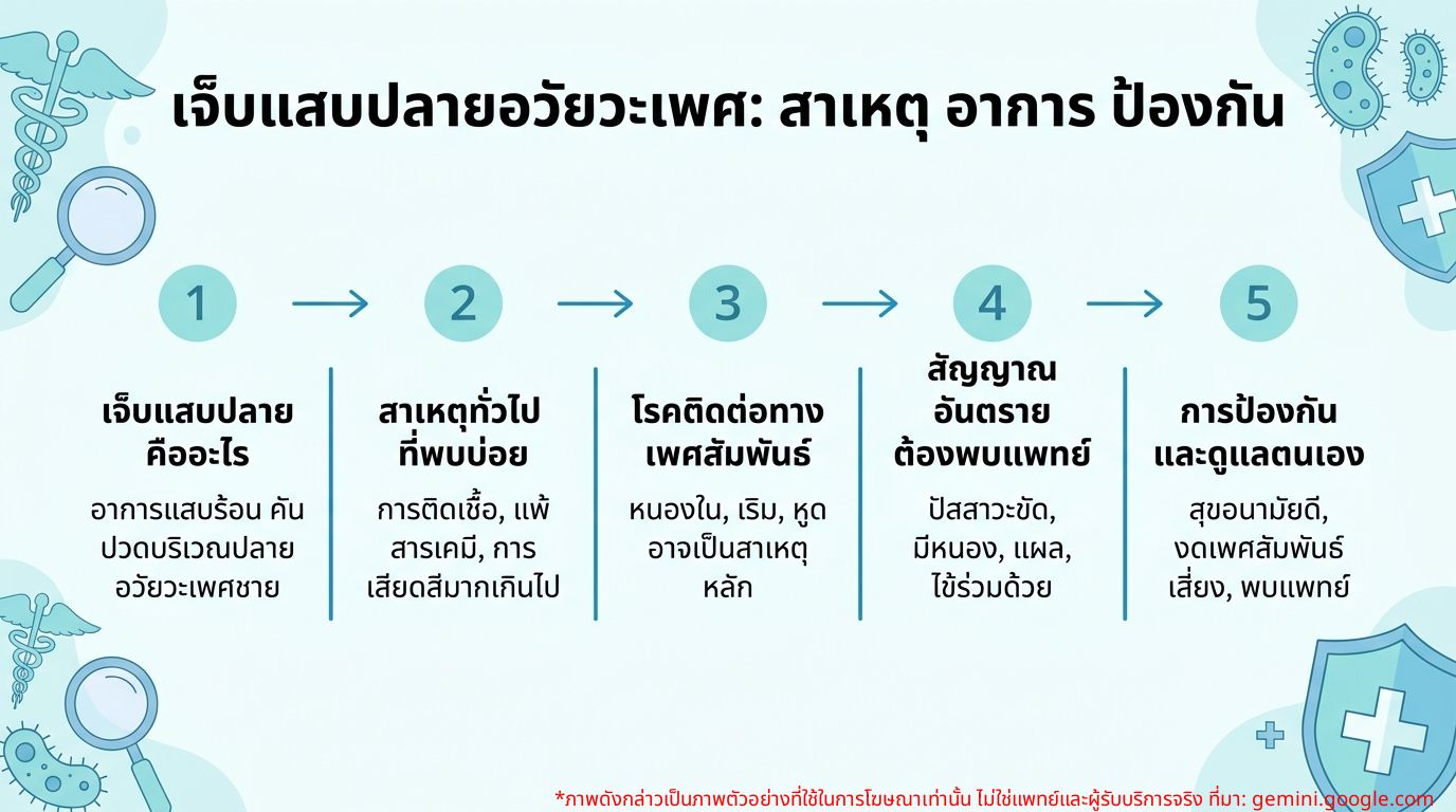 อินโฟกราฟิก: สาเหตุและอาการที่ต้องระวังของอาการเจ็บแสบปลายอวัยวะเพศชาย