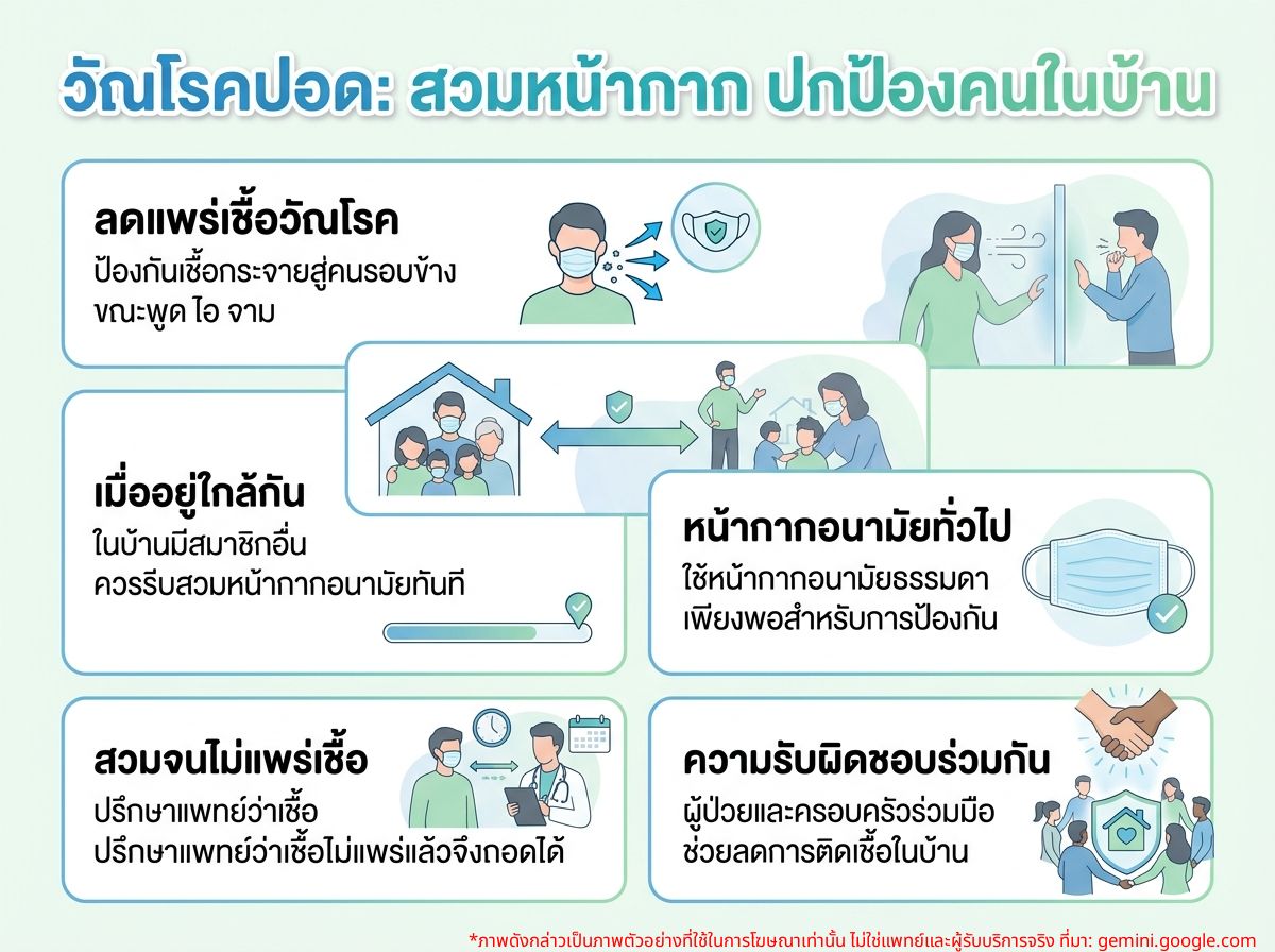 ผู้ป่วยวัณโรคปอดสวมหน้ากากอนามัยขณะมีคนในครอบครัวอยู่ใกล้