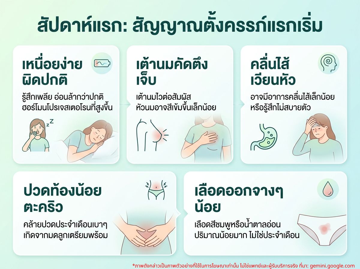 ผู้หญิงกำลังคิดถึงอาการคนท้องในสัปดาห์แรก